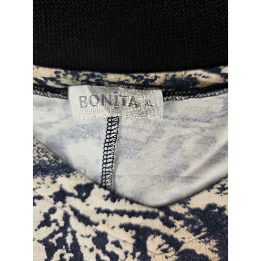 Bonita Womens XL Tiger Print V-Neck Short Sleeve Top Viscose Stretch Navy Tan - Picture 4 of 6